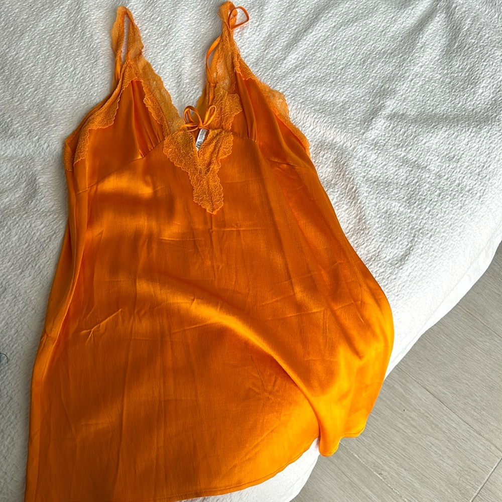 Orange slip dress Zara